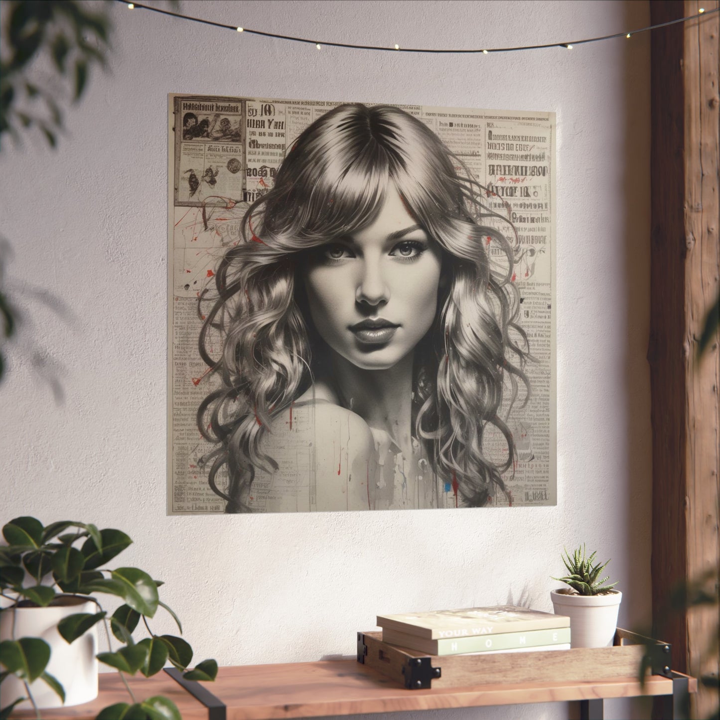 Taylor Inspired Portrait on Vintage Newspaper Background