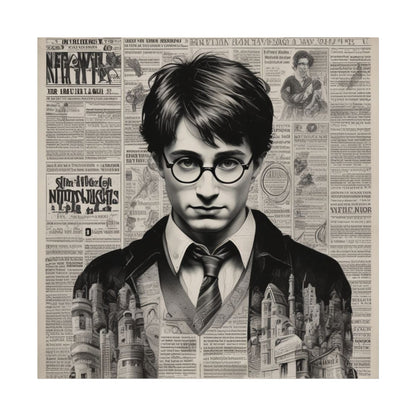 Vintage Newspaper Portrait Poster — Young Wizard Illustration Fine Art Print