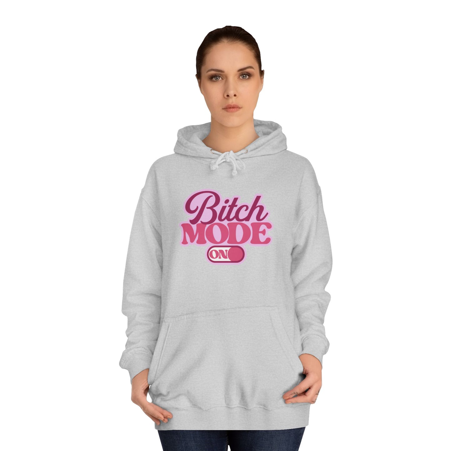 Bitch Mode On Hoodie — Bold Pink Retro Script Graphic Sweatshirt