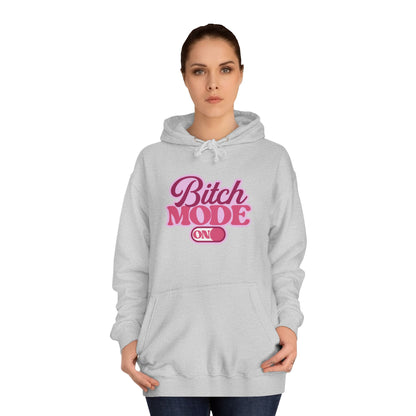 Bitch Mode On Hoodie — Bold Pink Retro Script Graphic Sweatshirt