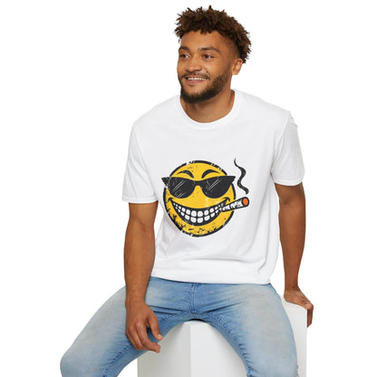 Smokin' Cool Emoji T-Shirt — Retro Grinning Face with Sunglasses & Cigar