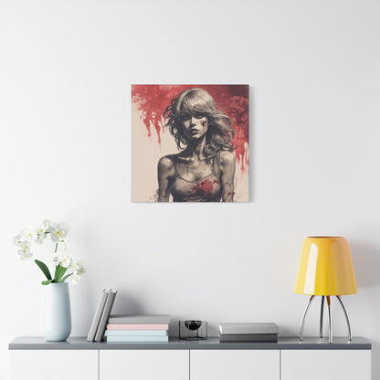 Bloody Swift Matte Canvas Print — Gothic Female Portrait Wall Art, Stretched 1.25"