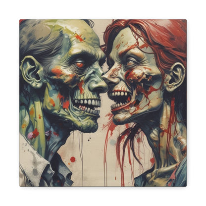 Zombie Couple Matte Canvas Wall Art — Blood-Splattered Horror Portrait