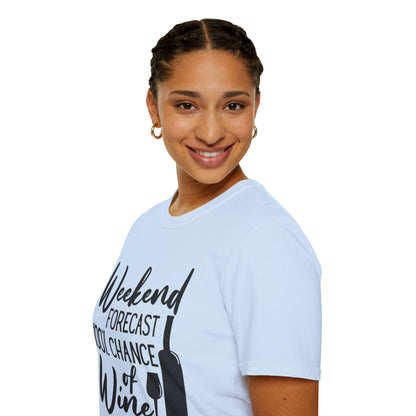Wine Weekend T-Shirt — "Weekend Forecast 100% Chance of Wine" Graphic Tee