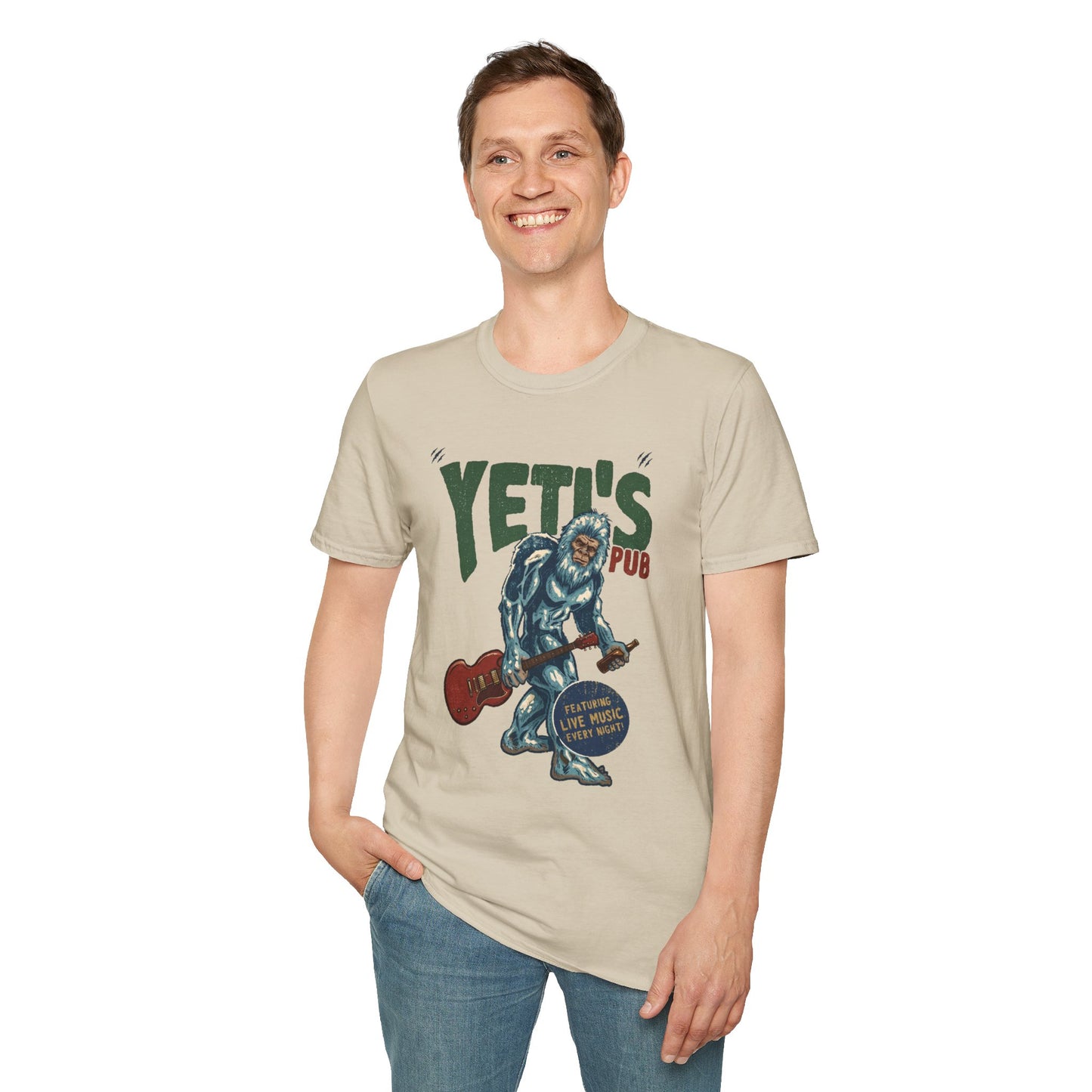 Yeti's Pub Graphic T-Shirt — Vintage Rock Band Snowman Design