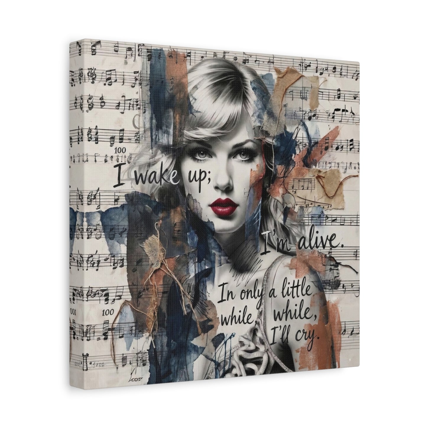 Swift Inspired Matte Stretched Canvas – "I Wake Up; I’m Alive" Mixed-Media Portrait Wall Art