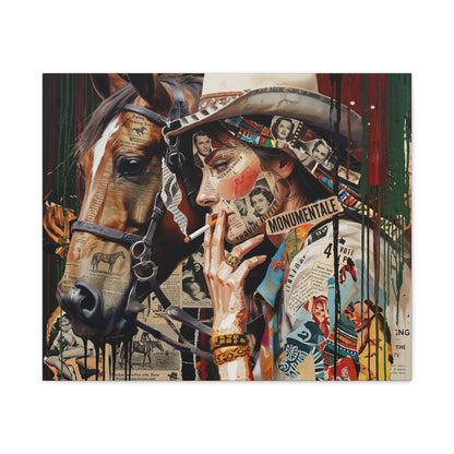 Western Collage Horse & Cowgirl Matte Canvas Wall Art - Stretched 1.25"