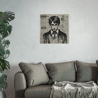 Vintage Newspaper Portrait Poster — Young Wizard Illustration Fine Art Print