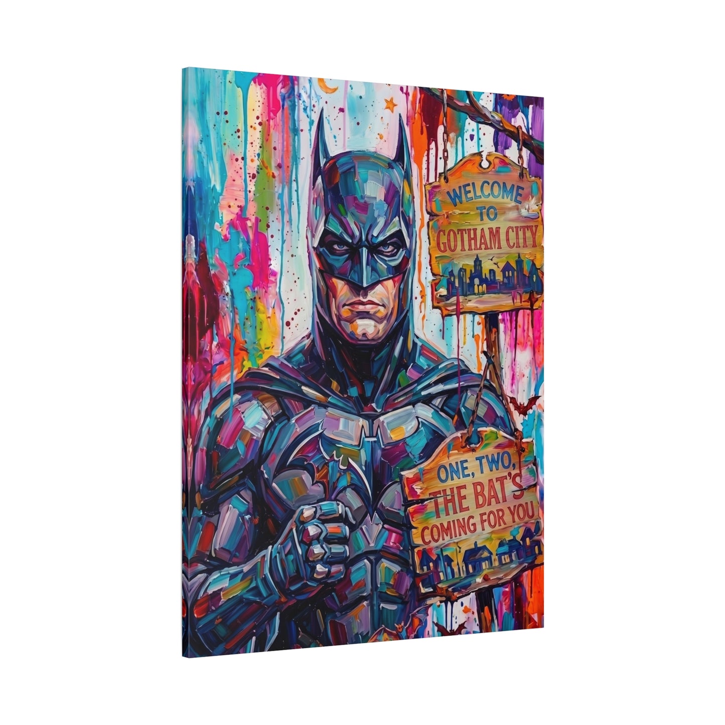 Colorful Gotham City Canvas Art - 'Welcome to Gotham City' Stretched Matte Print