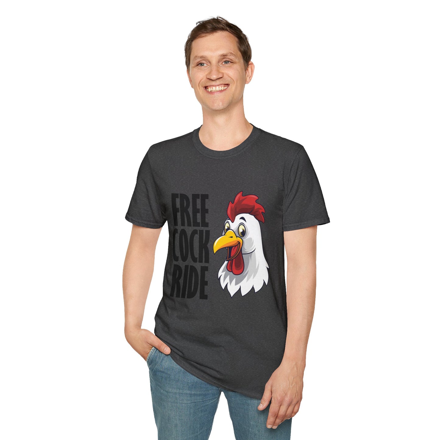 Graphic T-Shirt — "Free Cock Ride" Rooster Novelty Tee
