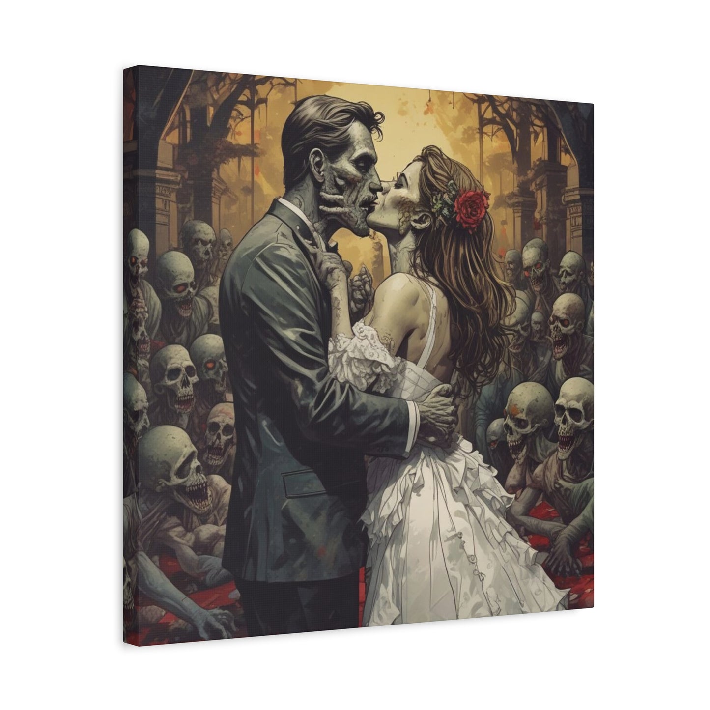 Zombie Bride & Groom Matte Canvas Wall Art — Gothic Wedding Horror Canvas