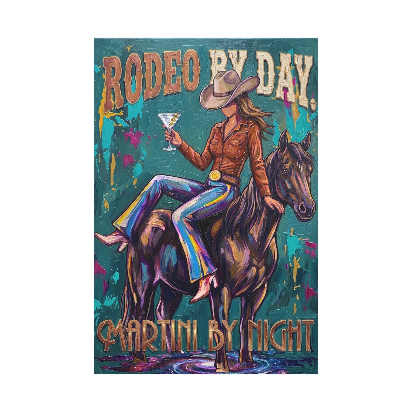 Rodeo By Day, Martini By Night Matte Canvas Wall Art