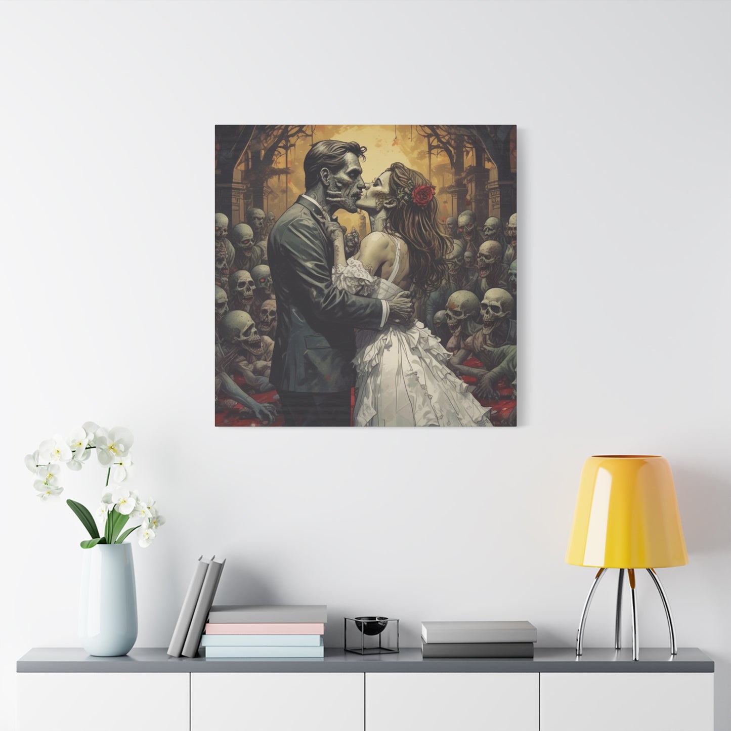 Zombie Bride & Groom Matte Canvas Wall Art — Gothic Wedding Horror Canvas