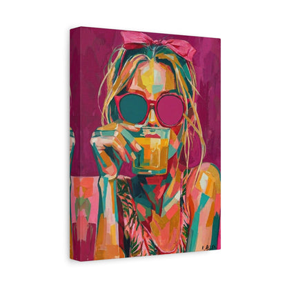 Pop Art Woman Drinking Coffee Canvas - Pink