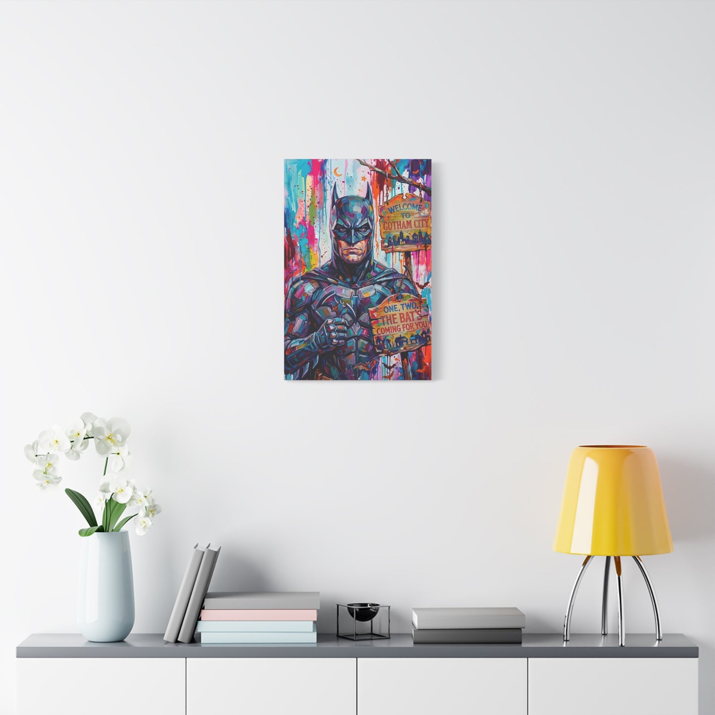 Colorful Gotham City Canvas Art - 'Welcome to Gotham City' Stretched Matte Print