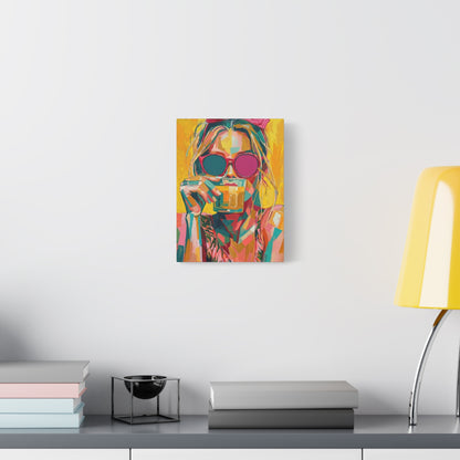 Colorful Pop Art Woman Drinking Canvas Wall Art