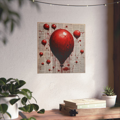 Fine Art Poster — Red Dripping Balloon on Vintage Book Pages