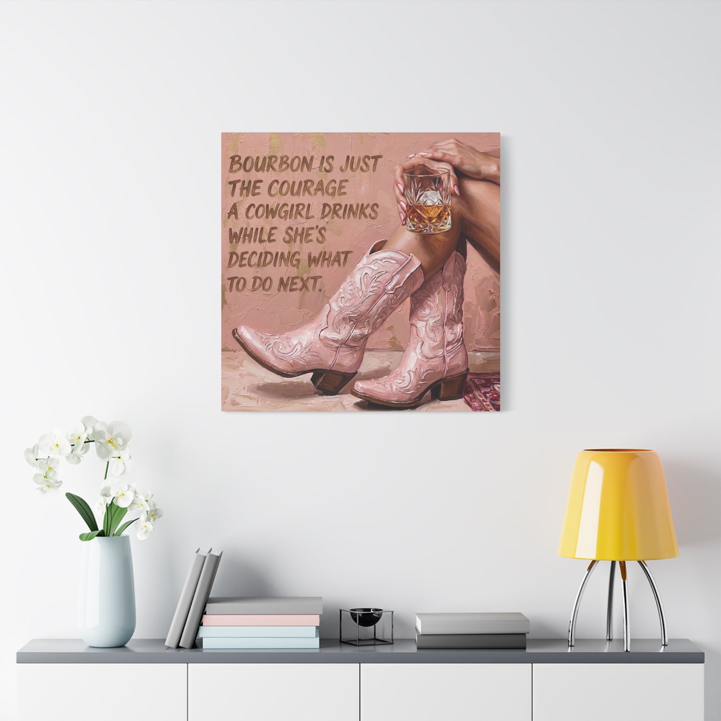 Cowgirl Bourbon Canvas Wall Art - "Bourbon is Just the Courage a Cowgirl Drinks..."