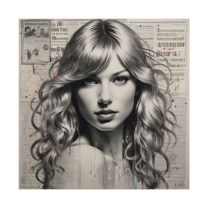 Taylor Inspired Portrait on Vintage Newspaper Background