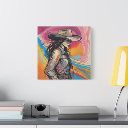 Cowgirl Canvas Wall Art — Vibrant Western Portrait Matte Stretched Canvas
