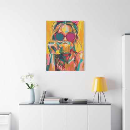 Colorful Pop Art Woman Drinking Canvas Wall Art