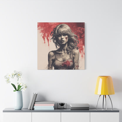 Bloody Swift Matte Canvas Print — Gothic Female Portrait Wall Art, Stretched 1.25"
