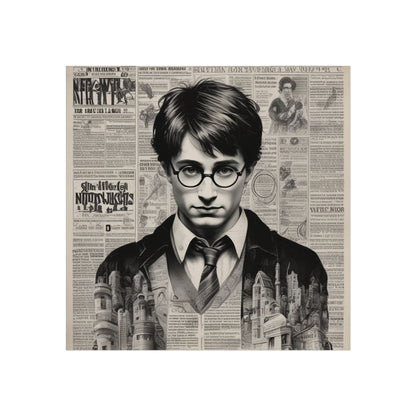Vintage Newspaper Portrait Poster — Young Wizard Illustration Fine Art Print
