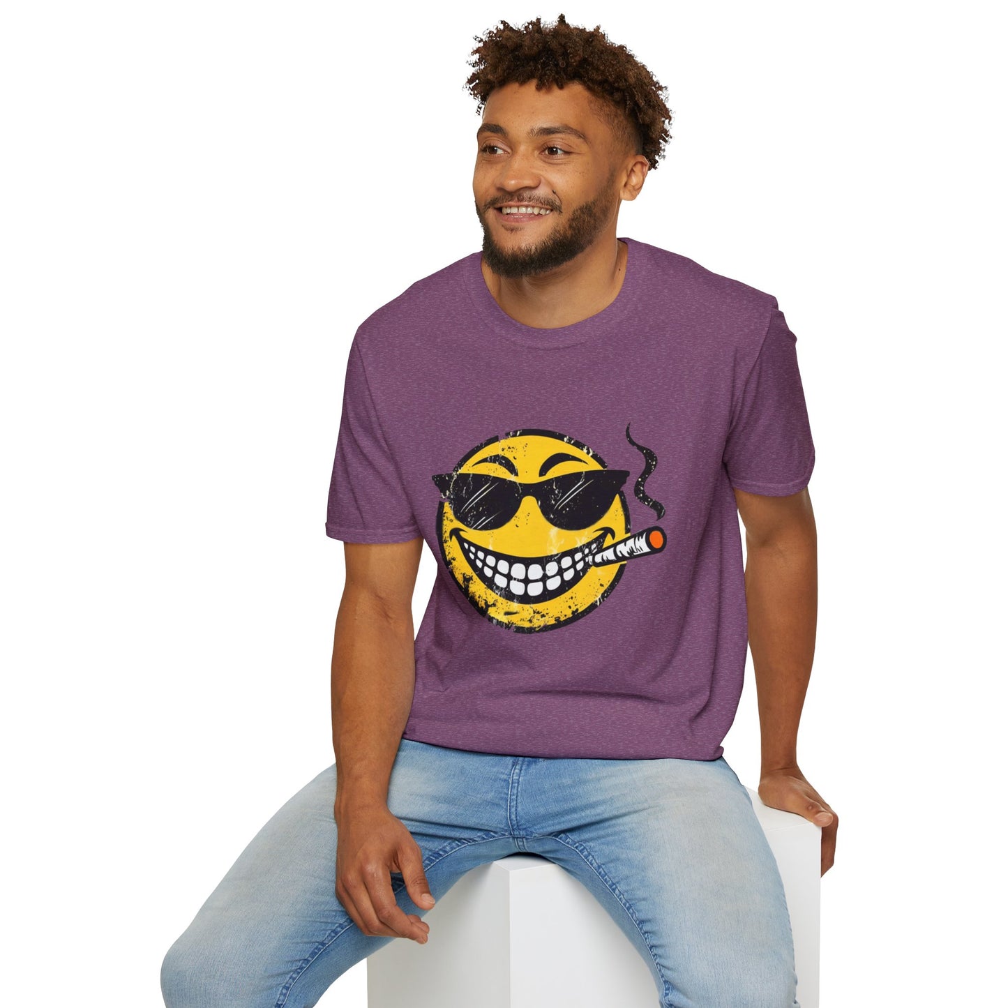 Smokin' Cool Emoji T-Shirt — Retro Grinning Face with Sunglasses & Cigar