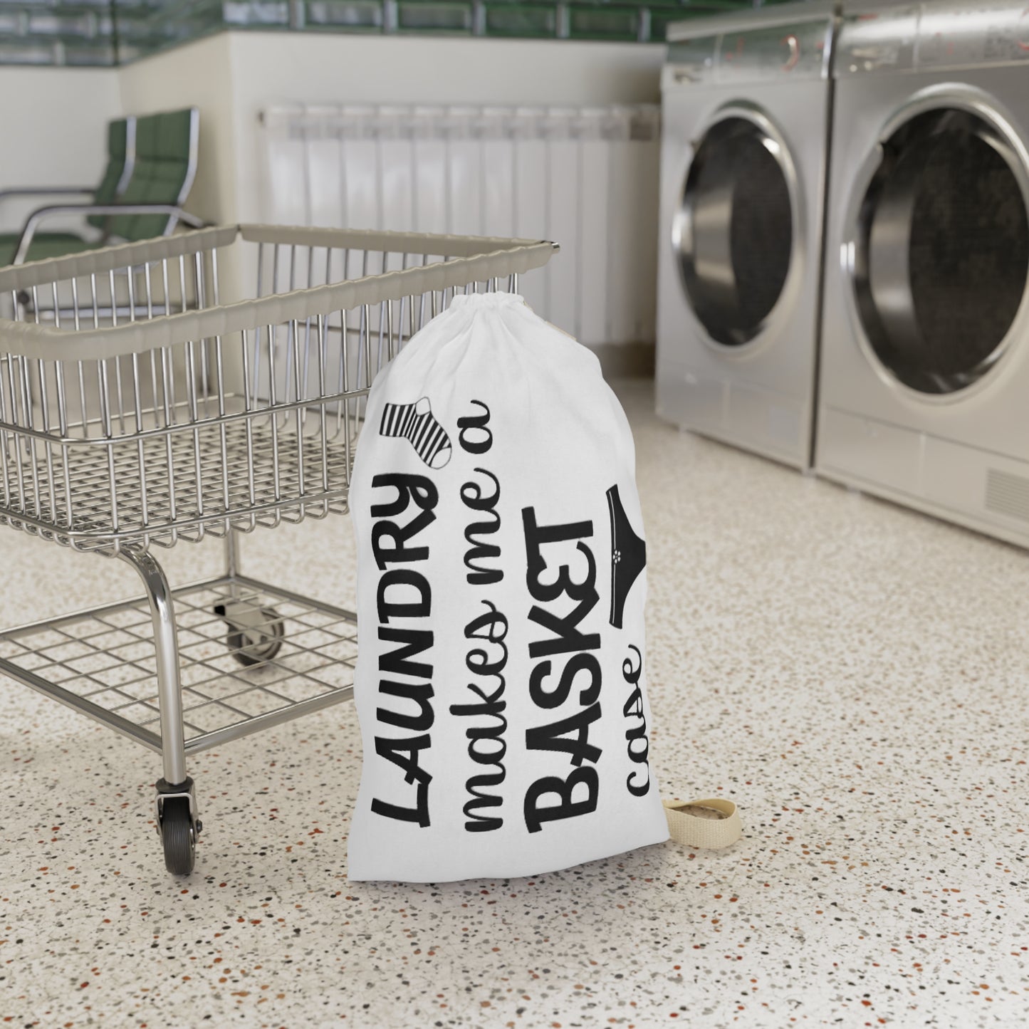 Laundry Bag - "Laundry Makes Me a Basket Case" Canvas Drawstring Hamper for Dorms & Apartments
