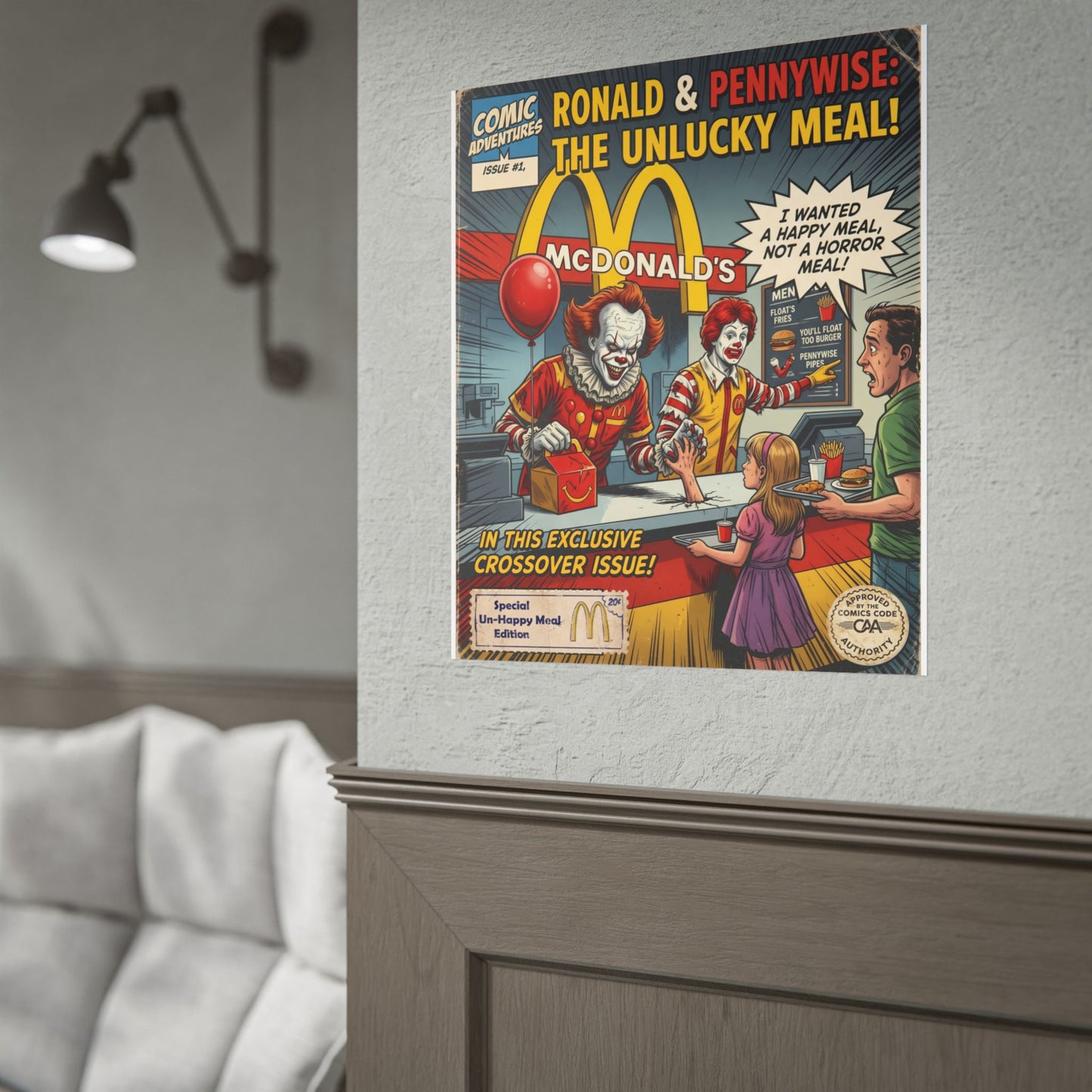 Horror at McDonald's Pennywise Poster — Rolled Horror Movie Art Print