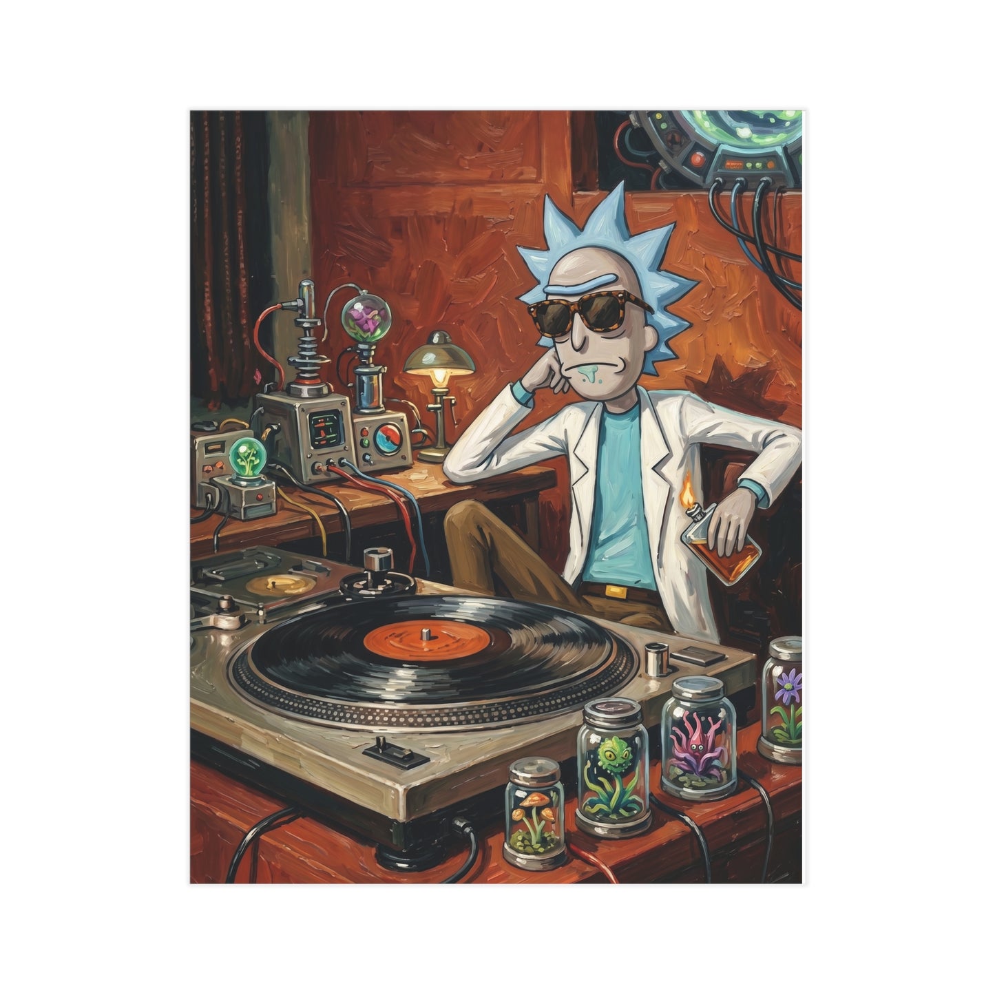 Rick and Morty DJ Vinyl Art Print — Retro Sci‑Fi Poster