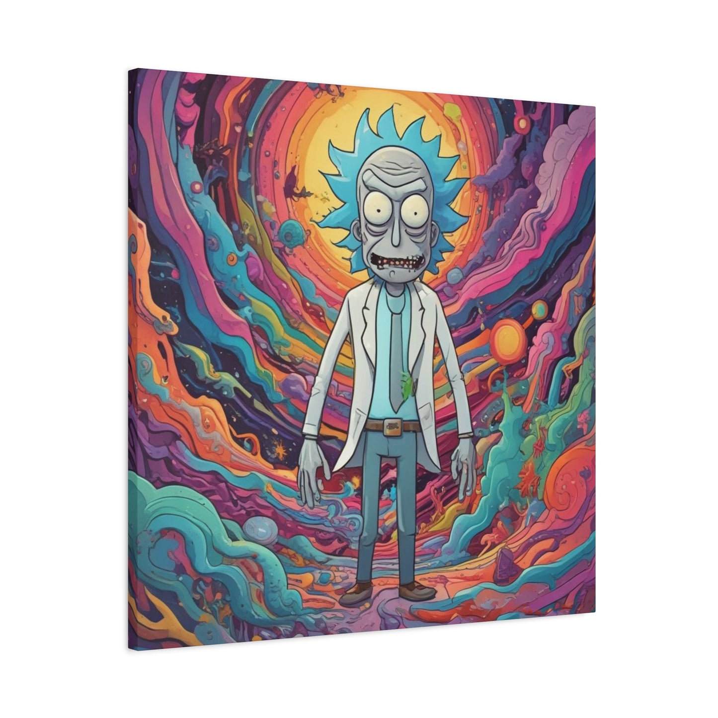 Psychedelic Rick Portal Canvas — Colorful Rick Illustration on Stretched Matte Canvas