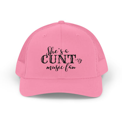Trucker Cap — "She's a CUNTry Music Fan" Embroidered Mesh Snapback