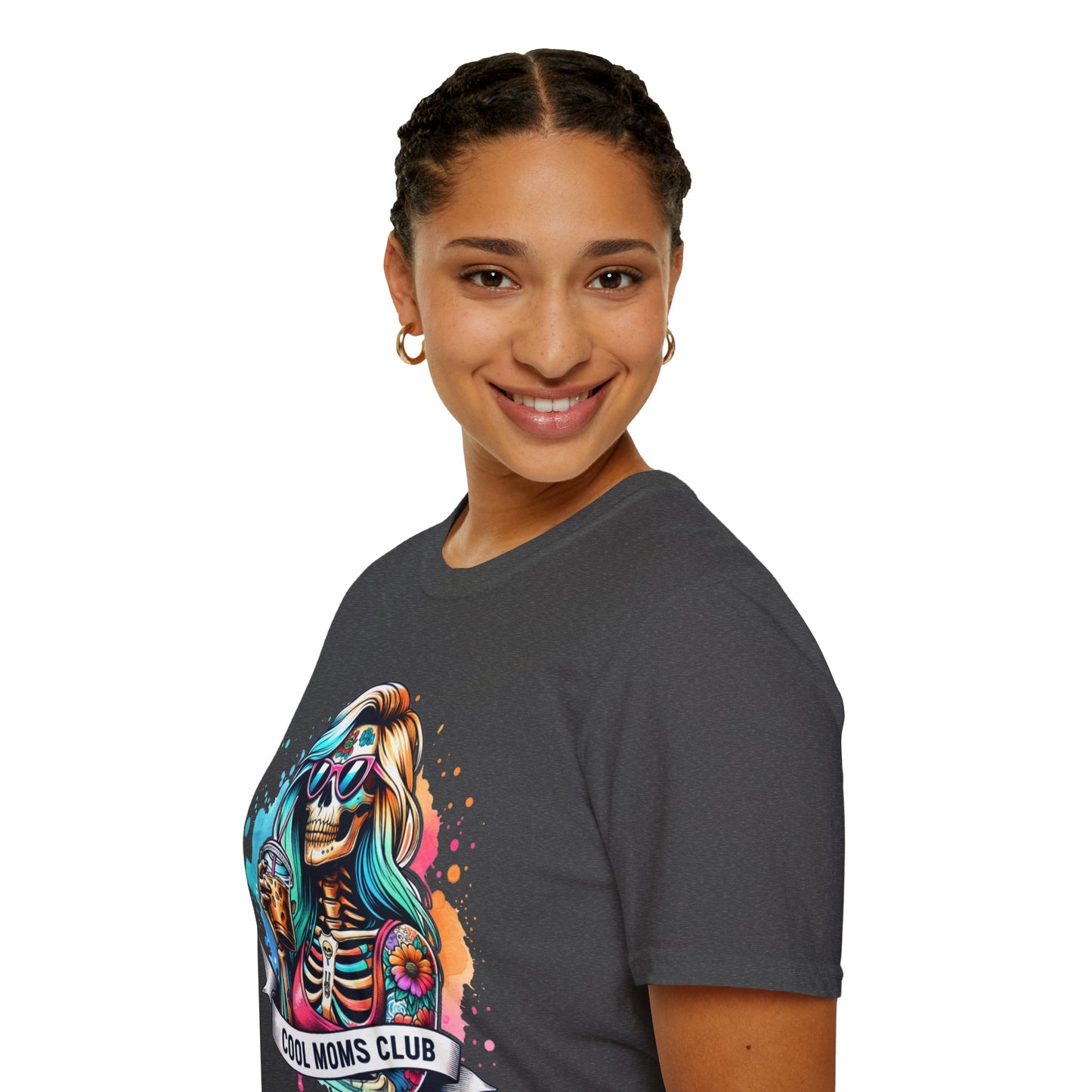 Cool Moms Club Skull T-Shirt — Colorful Day of the Dead Mom Graphic Tee