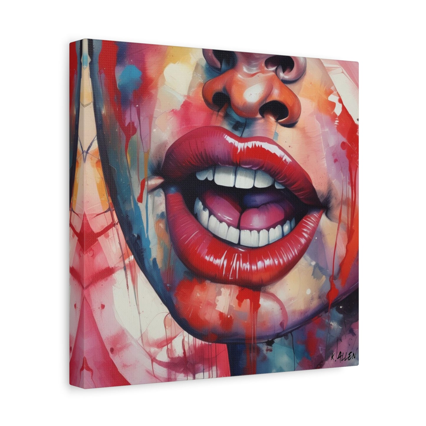 Colorful Pop Art Lips Canvas Wall Art – Vibrant Stretched Matte Portrait