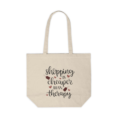Canvas Tote — "Shopping Is Cheaper Than Therapy" Reusable Market Bag