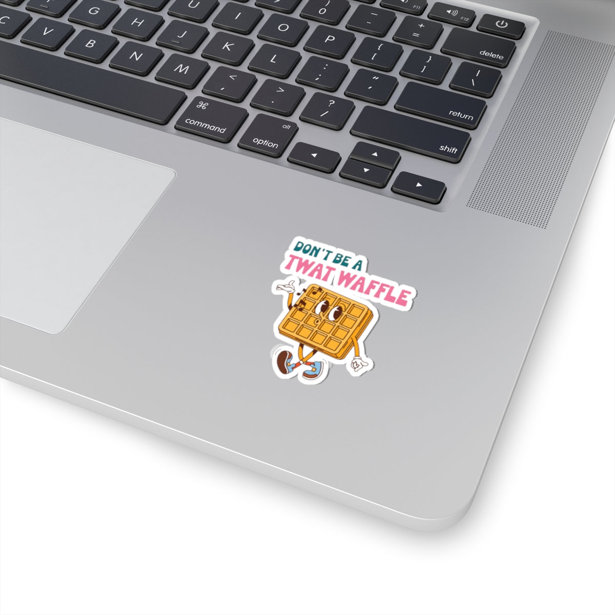 Don’t Be a Twat Waffle Sticker — Funny Retro Waffle Character Kiss-Cut Decal