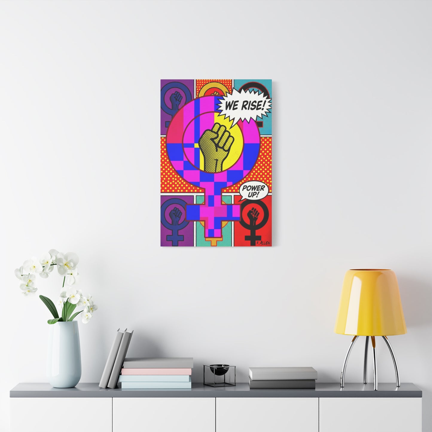 Feminist Pop Art Canvas — "We Rise!" Stretched Matte Wall Art
