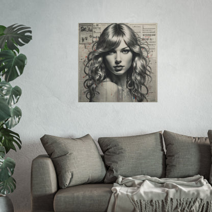Taylor Inspired Portrait on Vintage Newspaper Background