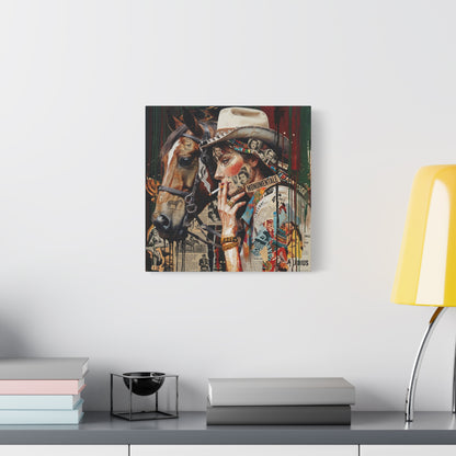 Western Collage Horse & Cowgirl Matte Canvas Wall Art - Stretched 1.25"