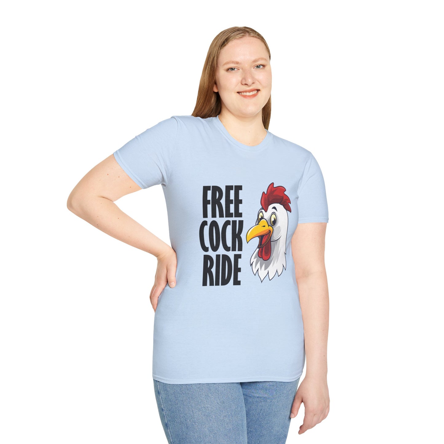 Graphic T-Shirt — "Free Cock Ride" Rooster Novelty Tee