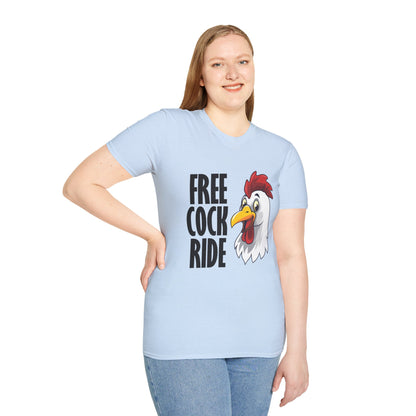 Graphic T-Shirt — "Free Cock Ride" Rooster Novelty Tee