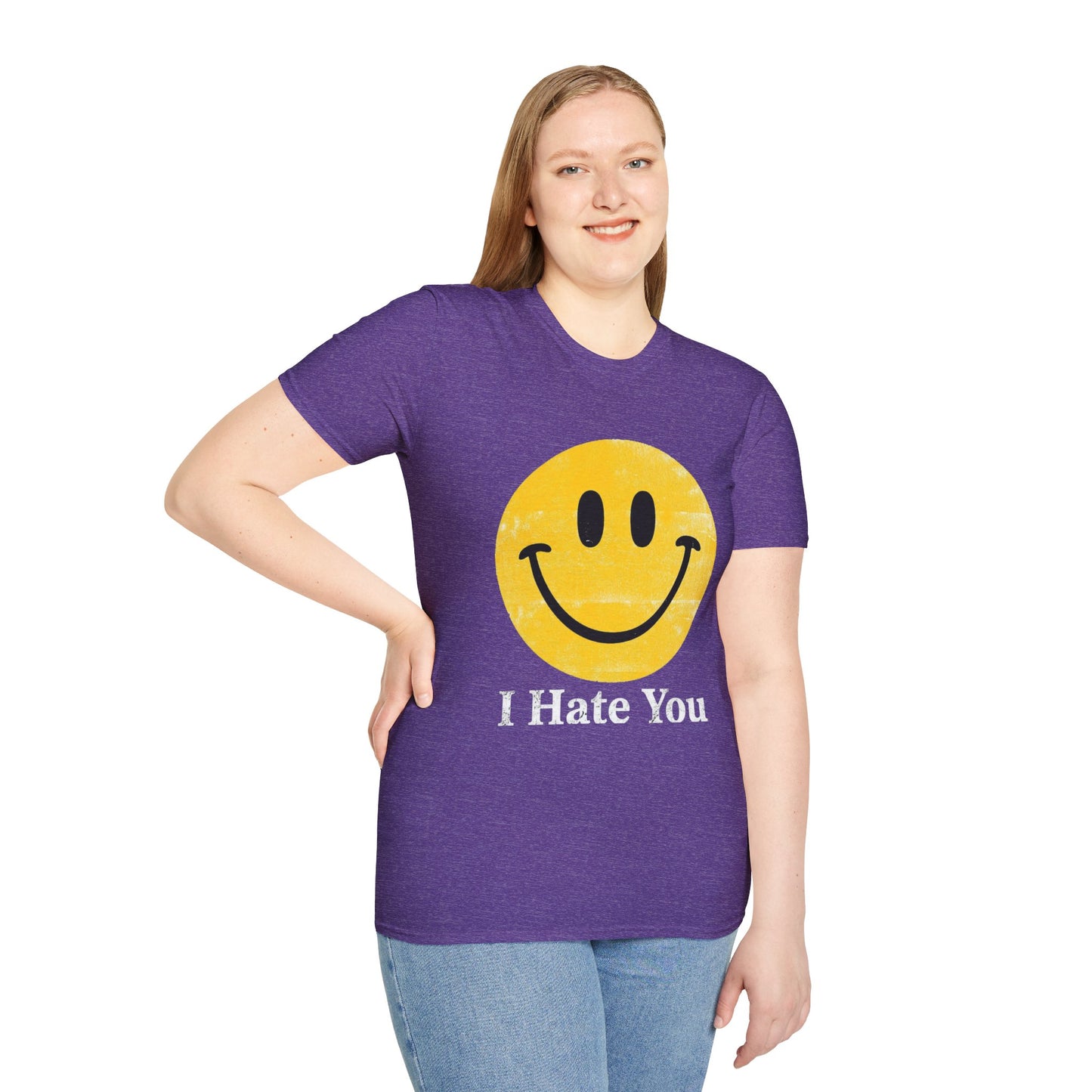 Funny 'I Hate You' Smiley T-Shirt — Retro Distressed Yellow Smiley Tee