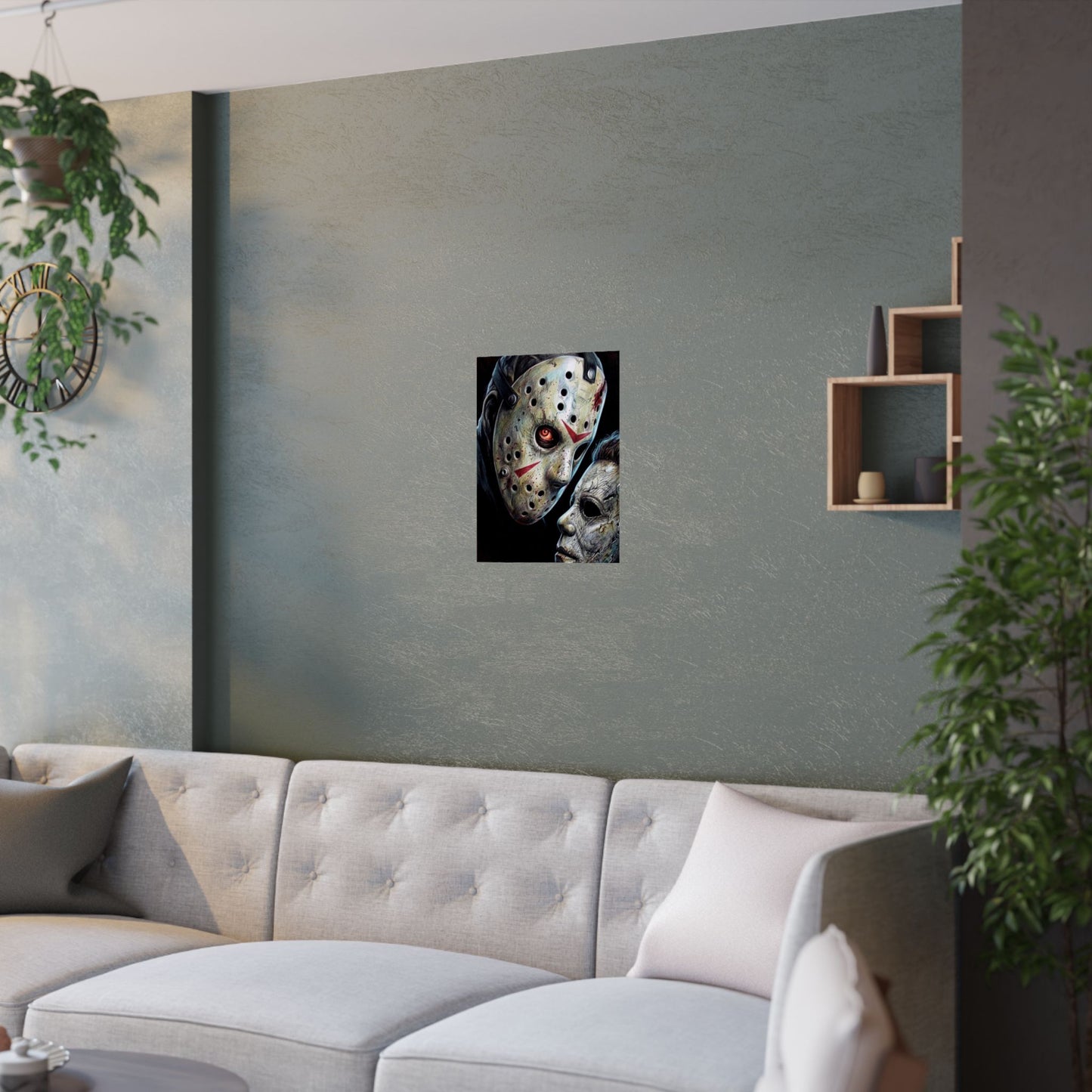 Horror Icon Satin Poster — Jason & Michael Mask Art (210gsm)