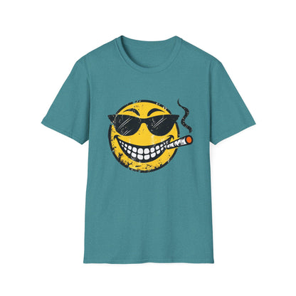 Smokin' Cool Emoji T-Shirt — Retro Grinning Face with Sunglasses & Cigar