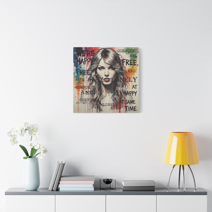 Taylor-Inspired Pop Portrait Matte Canvas Print — 'Happy, Lonely, Confused' Stretched Wall Art