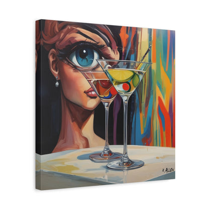 Pop Art Martini Canvas Wall Art — Colorful Woman & Cocktails Matte Stretched 1.25"