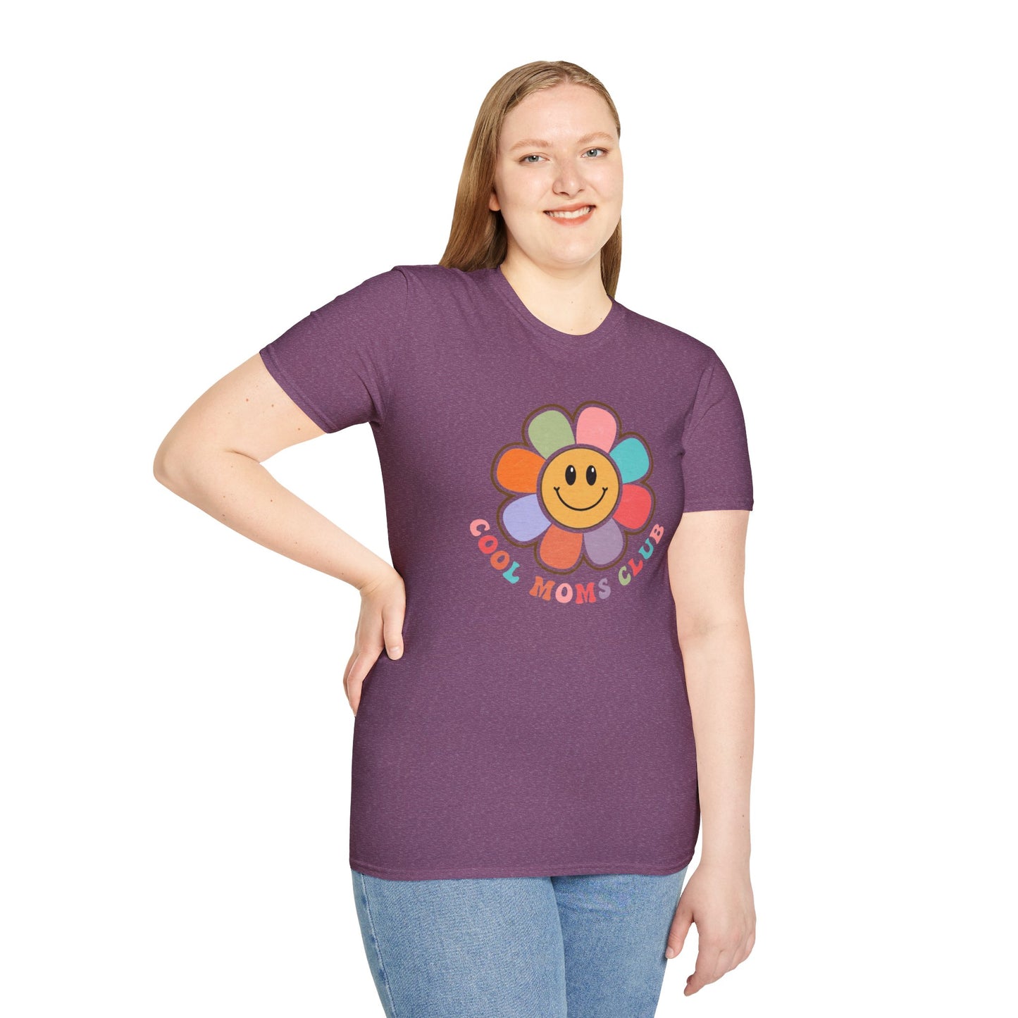 Cool Moms Club T-Shirt — Retro Floral Smiley Tee for Trendy Moms