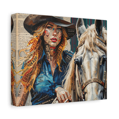 Cowgirl & Horse Collage Matte Canvas Print — Western Collage Art Wall Decor