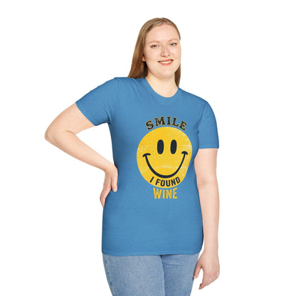 Wine Smile T-Shirt — "Smile I Found Wine" Retro Smiley Tee